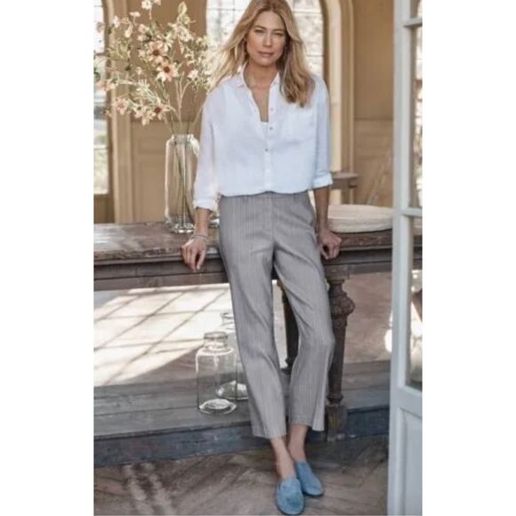 J. Jill Pants - NWT J. Jill Linen Stretch Grey Striped Cropped Pants sz 12